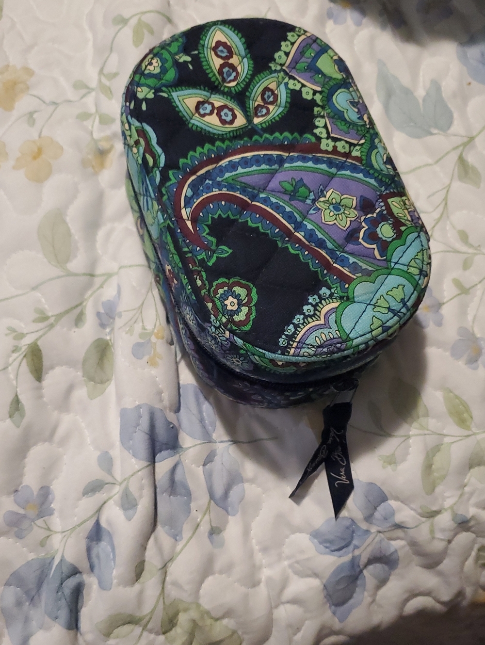 Vera Bradley Floral Paisley Quilted Jewelry Case in Navy, Green & Purple